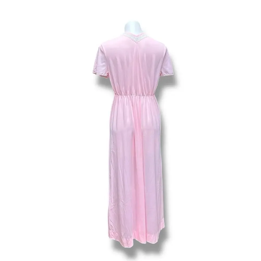 Vintage Rutledge Nightgown Pink Deep V Maxi Coquette Flutter Sleeves Womens Sz L - Picture 12 of 13
